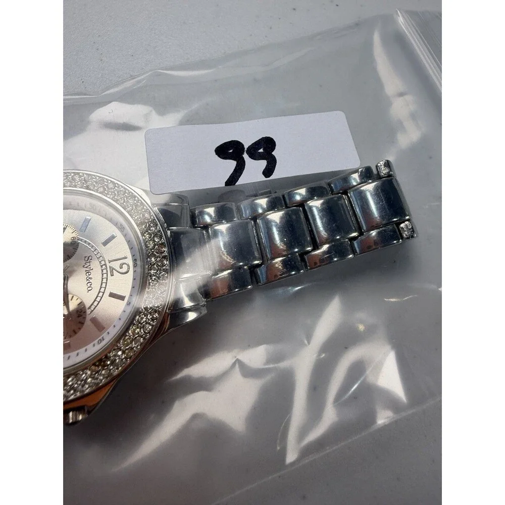 Style&co. Women’s Silver Tone Rhinestone Quartz Watch 35.5mm